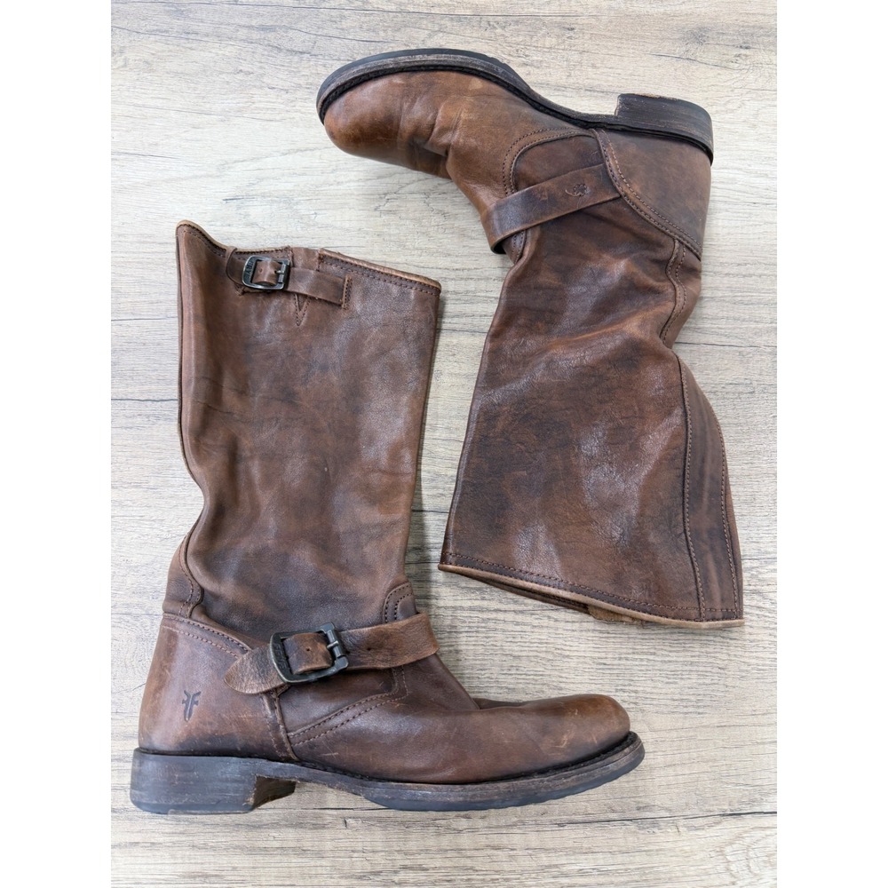 Frye Veronica Slouch Brown Leather Engineer Boots 77609 Women 10B